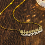Personalized Name Necklace Double Heart Stainless Steel Women Jewelry