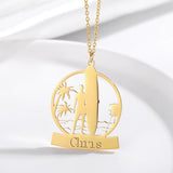 Personalized Name Necklace Stainless Steel Pendant With Summer Beach Surfing