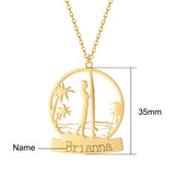 Personalized Name Necklace Stainless Steel Pendant With Summer Beach Surfing