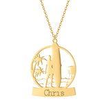 Personalized Name Necklace Stainless Steel Pendant With Summer Beach Surfing