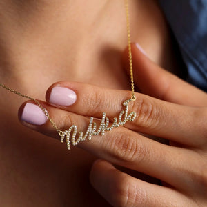 Custom Diamond Name Necklace, Stainless Steel Personalized Jewelry