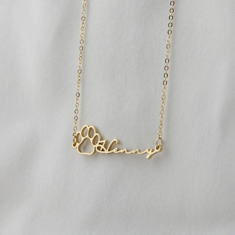 Personalized Name Necklace Dog Paw Necklace Initial Bone Pet Charm Jewelry