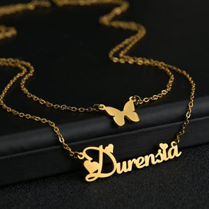 Personalized Name Necklace Stainless Steel Letter Crystal Butterfly Choker