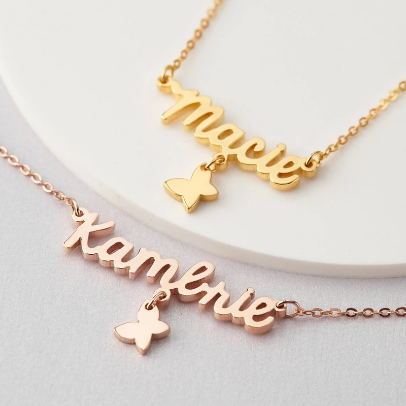 Custom Name Necklace Stainless Steel Star Butterfly