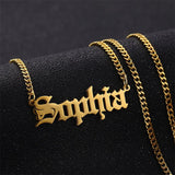 Personalized Old English Name Necklace with Cuban Link Chain