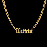 Personalized Old English Name Necklace with Cuban Link Chain