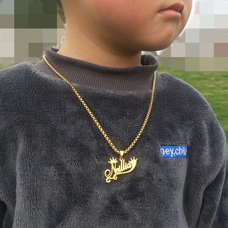 Personalized Name Necklace Crown Charm Necklace