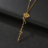 Personalized Name Necklace Stainless Steel Month Flower Choker Pendant