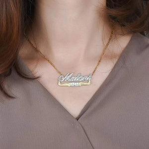 Two Tone Double Plated Hearts Name Necklace 18K Stainless Steel Jewelry
