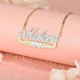 Two Tone Double Plated Hearts Name Necklace 18K Stainless Steel Jewelry