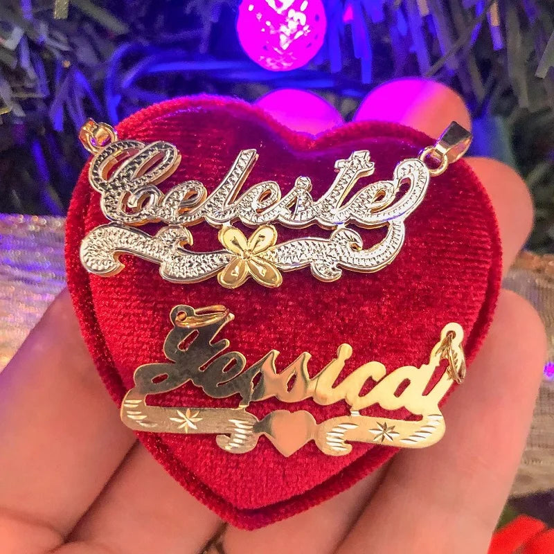 Personalized Name Necklace With Heart For Women Letter Nameplate