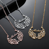Personalized Name Necklace with Angel Wings Stainless Steel Pendant Chain