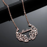 Personalized Name Necklace with Angel Wings Stainless Steel Pendant Chain