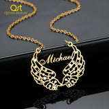 Personalized Name Necklace with Angel Wings Stainless Steel Pendant Chain