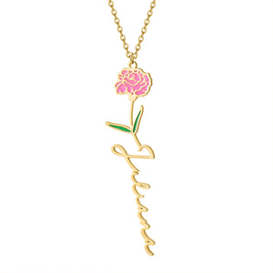 Personalized Name Necklace Birth Flower Pendant Chocker Jewelry