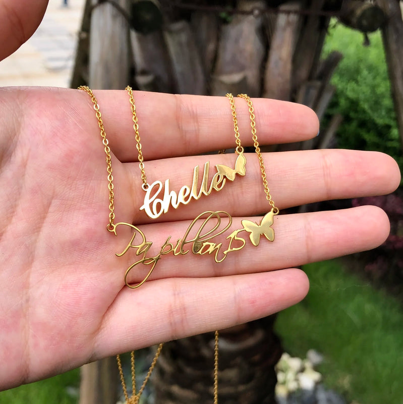 Personalized Butterfly Name Necklace Choker Chain Stainless Steel Women Gift
