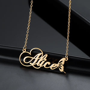 Custom Butterfly Name Necklace Stainless Steel Letter Nameplate Necklaces
