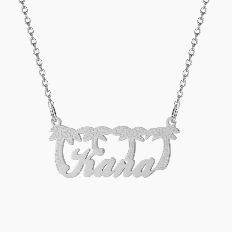 Custom Coconut Tree Name Necklace Double Plated Nameplate Pendant