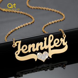 Crystal Heart Personalized Name Necklace Stainless Steel Pendant