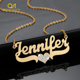 Crystal Heart Personalized Name Necklace Stainless Steel Pendant