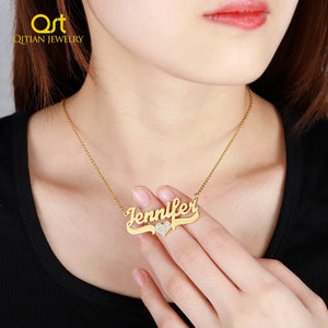 Crystal Heart Personalized Name Necklace Stainless Steel Pendant