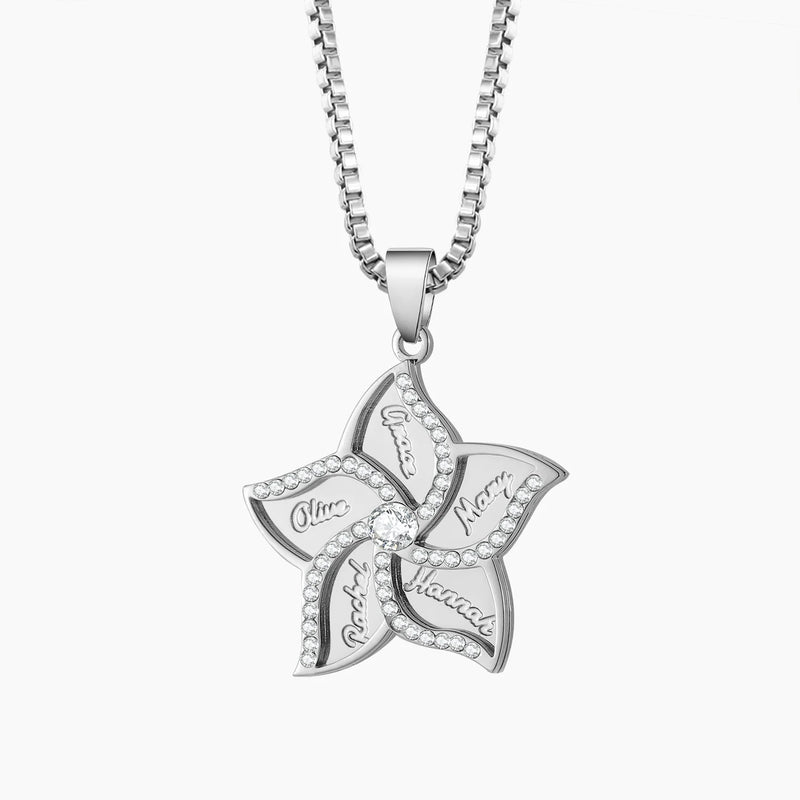 Personalized Wind Rose Name Necklace with Zircon Crystals