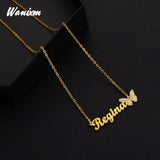 Butterfly Zircon Name Necklace Stainless Steel Women Vintage Jewelry