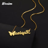 Butterfly Zircon Name Necklace Stainless Steel Women Vintage Jewelry