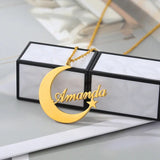 Custom Name Necklace Women Stainless Steel Star Moon Pendant