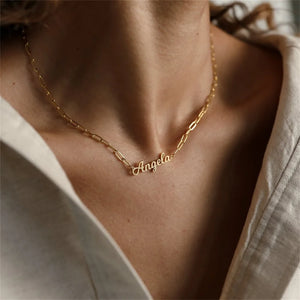 Personalized Name Necklace for Women Stainless Steel Chain Letter Pendant Neckla