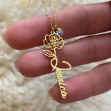 Custom Birth Flower & Birthstone Name Necklace - Personalized Mother's Gift