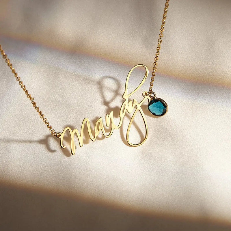 Personalized Name Necklace with Birthstone - Plated Name Necklace