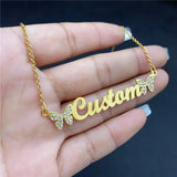 Diamond Butterfly Name Necklace for Women Stainless Steel Jewelry