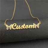 Diamond Butterfly Name Necklace for Women Stainless Steel Jewelry
