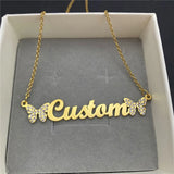 Diamond Butterfly Name Necklace for Women Stainless Steel Jewelry