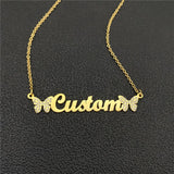 Diamond Butterfly Name Necklace for Women Stainless Steel Jewelry
