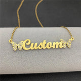 Diamond Butterfly Name Necklace for Women Stainless Steel Jewelry