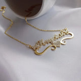 Heart Double Butterfly Name Necklace with Diamond, Stainless Steel Jewelry