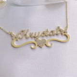 Heart Double Butterfly Name Necklace with Diamond, Stainless Steel Jewelry