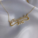 Heart Double Butterfly Name Necklace with Diamond, Stainless Steel Jewelry