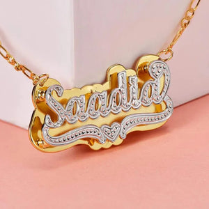 Personalized Name Necklace Heart Chain Pendant Two-Tone Stainless Steel