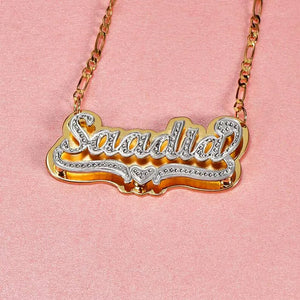Personalized Name Necklace Heart Chain Pendant Two-Tone Stainless Steel