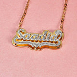 Personalized Name Necklace Heart Chain Pendant Two-Tone Stainless Steel