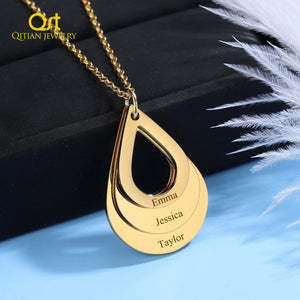 Personalized 3 Names Necklace Water Drop Shape Charm Stainless Steel Jewelry