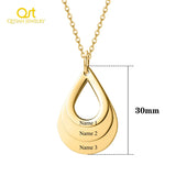 Personalized 3 Names Necklace Water Drop Shape Charm Stainless Steel Jewelry