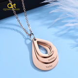 Personalized 3 Names Necklace Water Drop Shape Charm Stainless Steel Jewelry