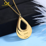 Personalized 3 Names Necklace Water Drop Shape Charm Stainless Steel Jewelry