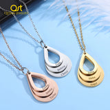 Personalized 3 Names Necklace Water Drop Shape Charm Stainless Steel Jewelry