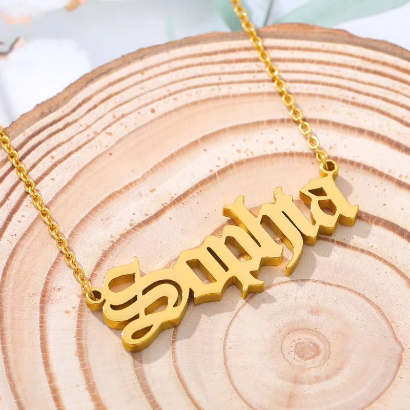 Old English Font Name Necklace Stainless Steel Christmas Gift