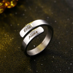 Personalized Name Ring for Women Engraved 2 Names Adjustable Ring